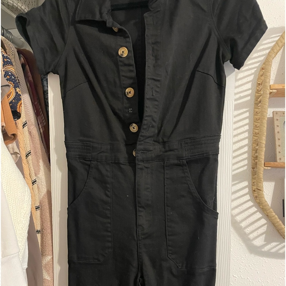 Mumu utlity black denim jumpsuit. Size Medium